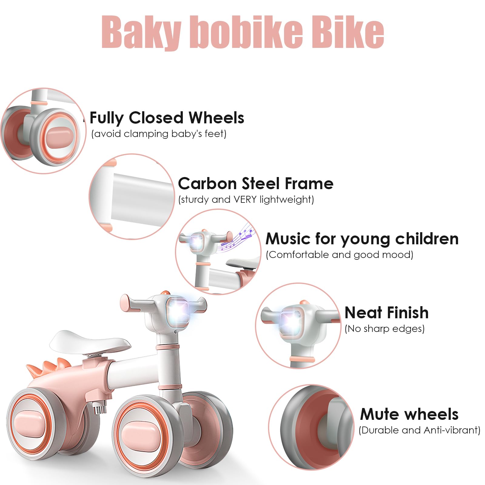 Baby Balance Bike for 1 Years Old Boys Girls, No Pedal Toddler Balance Bike, Adjustable Seat & Headlights Music, 10-36 Months Kids Toy First Birthday