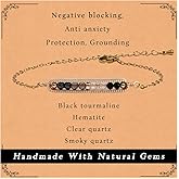Negative Energy Protection Anxiety Relief Bracelet Black Tourmaline Hematite Clear Smoky Quartz,Money Attraction New Beginning New Job, Dainty Natural Healing Crystal Bracelet For Women