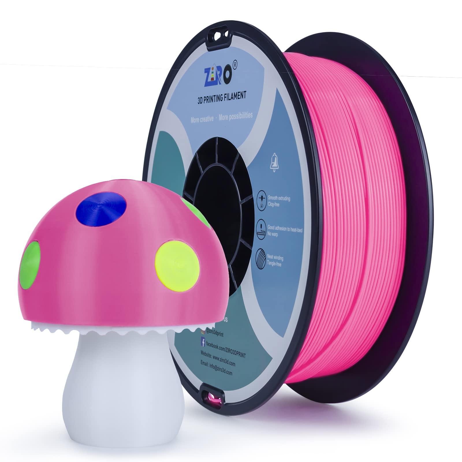 ZIRO PLA Filament 1.75mm, 3D Printer Filament PLA PRO Basic Color Series 1.75mm 1kg (2.2lbs), Dimensional Accuracy +/- 0.03mm, Rose