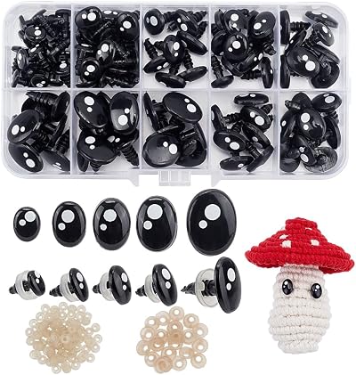 PH PandaHall 200pcs Kawaii Safety Eyes 5 Sizes for Doll Making