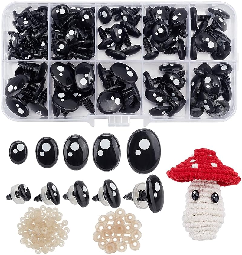 PH PandaHall 200pcs Kawaii Safety Eyes 5 Sizes for Doll Making