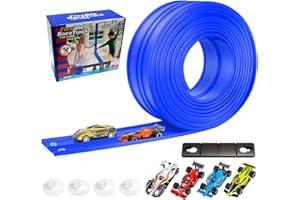 Circuit de course flexible double face portable de 5 m avec 4 voitures et ventouses, compatible avec Hot Wheels et voitures m