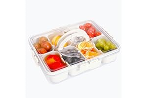 ALYBIT Divided Serving Tray with Lid and Handle - Snackle Box Charcuterie Container for Portable Snack Platters - Clear Organizer for Candy, Fruits, Nuts, Snacks - Perfect for Party, Entertaining