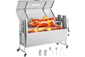VEVOR Rotisserie Grill, 38W BBQ Outdoor Pig & Lamb Spit Roaster, Charcoal Spit Roaster with 132 LBS Capacity, Wheels & 4-Leve
