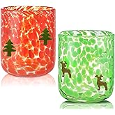 LIGOMEDA 2 Pcs Christmas Icon Glass Cups-14oz Elk Christmas Tree Icon Juice Glasses,Stemless Drinking Coffee Cocktail Glassware Cup,Ideal for Gift Party Lovely Gifts Drinkware