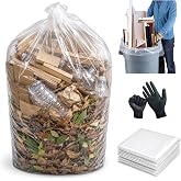 6 Mil Clear Contractor Trash Bags 50/55/60 Gallon Heavy Duty Liners 20 Pack | Extra Thick Clear Contractor Bags for Construction Debris, Yard Waste, Recycling, Garage Cleanup, Storage, with Ties &amp; Gloves