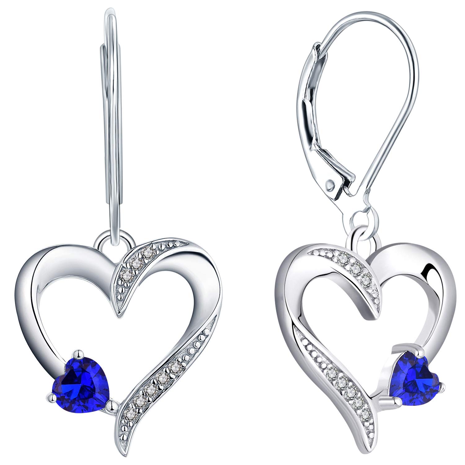 YL Heart Earrings 925 Sterling Silver Love Heart Drop Earrings Blue Sapphire Dangle Earrings Jewelry for Women