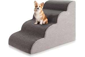CEEKLIYBEAR 19.7”H Curved Dog Stairs Ramp for Beds Couches, Pet Steps with Durable Non-Slip Washble Fabric Cover, Pet Stairs for Bed Climbing, Dog Steps for Small Dogs and Cats, 4-Tiers（28.3" D x 15.7" W）