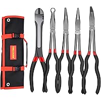 TOOLEAGUE 5Pcs Extra Long Needle Nose Pliers Set, 11" Long Reach Straight Pliers,45/90 Degree Bent Nose Pliers,Diagonal Plier