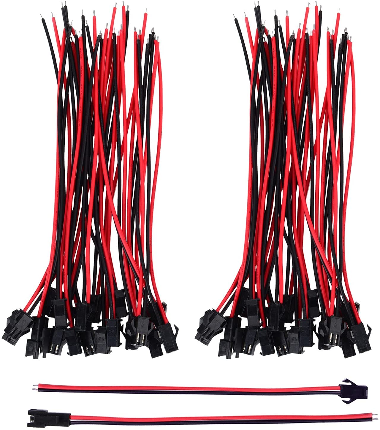 YUNIQUE GREEN-CLEAN-POWER - JST 2PIN 22AWG 135mm Wire Kit 20 Pairs Male/Female Connectors | For RC Modeling, Car Radio, 20-Pin Adapter, Black/Red