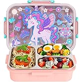 Stainless Steel Bento Lunch Box for Kids, 800ml/27oz BPA-Free Leak-Proof Food Containers with 3 Compartments, Freezer & Dishwasher Safe, Back to School Students Lunches Size for Ages 3-7