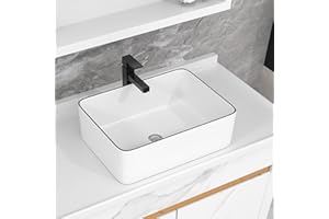 Vessel Sink Rectangular - Fulorni 19"x15" Bathroom Vessel Sink Rectangle with Black Rim Above Counter White Ceramic Porcelain Vanity Sink Basin