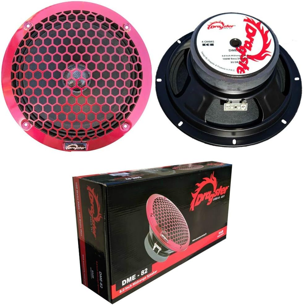 DRAGSTER DME-82 pair of midrange woofer speakers 20.00 cm 200 mm 8" in diameter 100 watt rms 200 watt max impedance 4 ohm 95 db car, pair