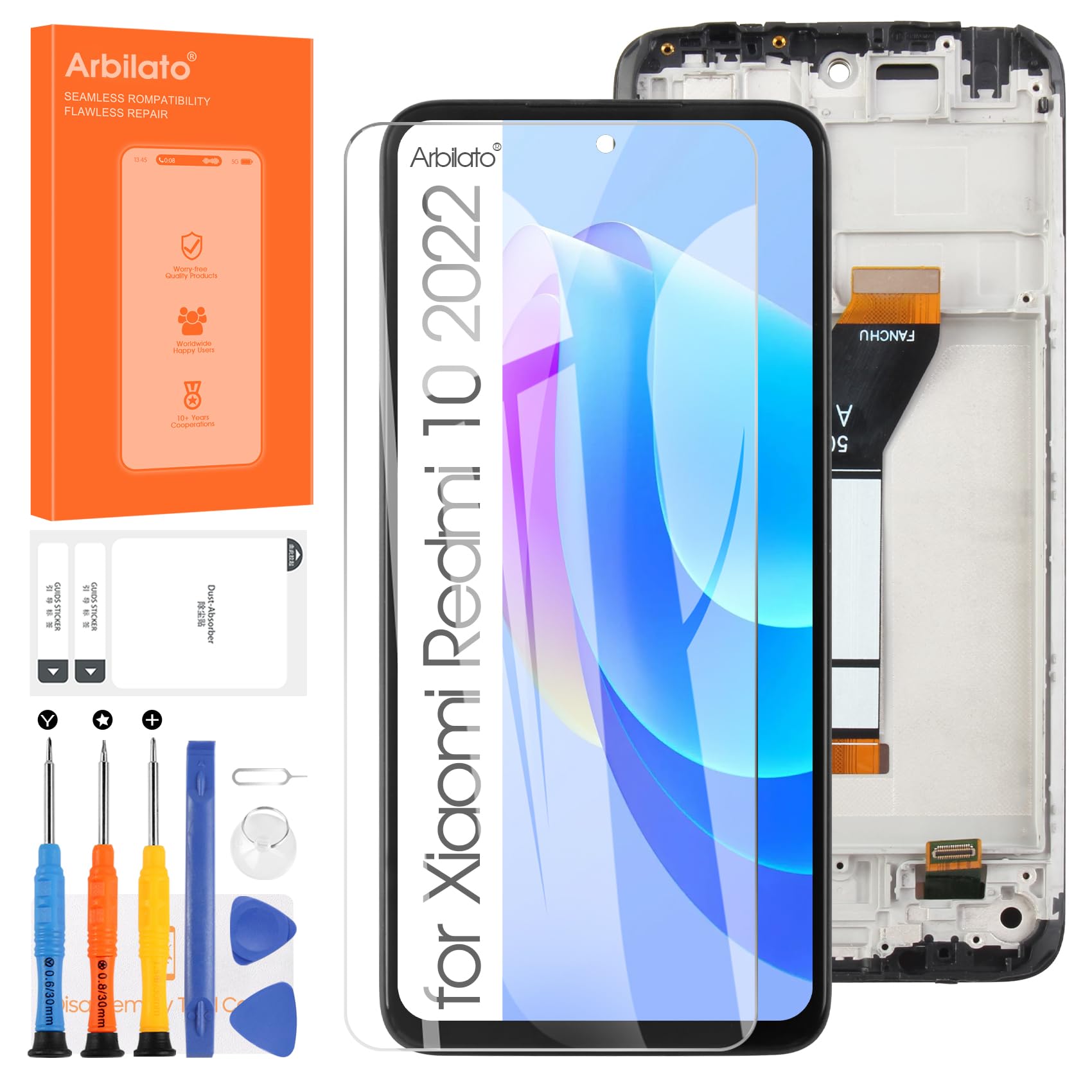 Arbilato Screen Replacement for Xiaomi Redmi 10 2022 21121119SG LCD Display Touch Digitizer Glass with Frame Black