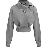 CIDER Womens Oversized Sweatshirt For Women Long Sleeve Cropped Sweatshirt Asymmetrical Neck Cinched Waist