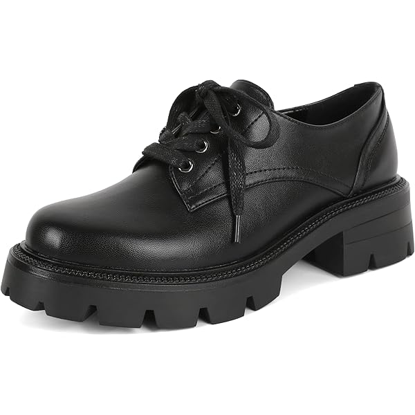 Business Casual Dress Shoes Women Women's Chunky Lug Sole Loafers - Lace-Up  Oxford Shoes With Memory Foam - Office & Casual Wear Chunky Loafers
