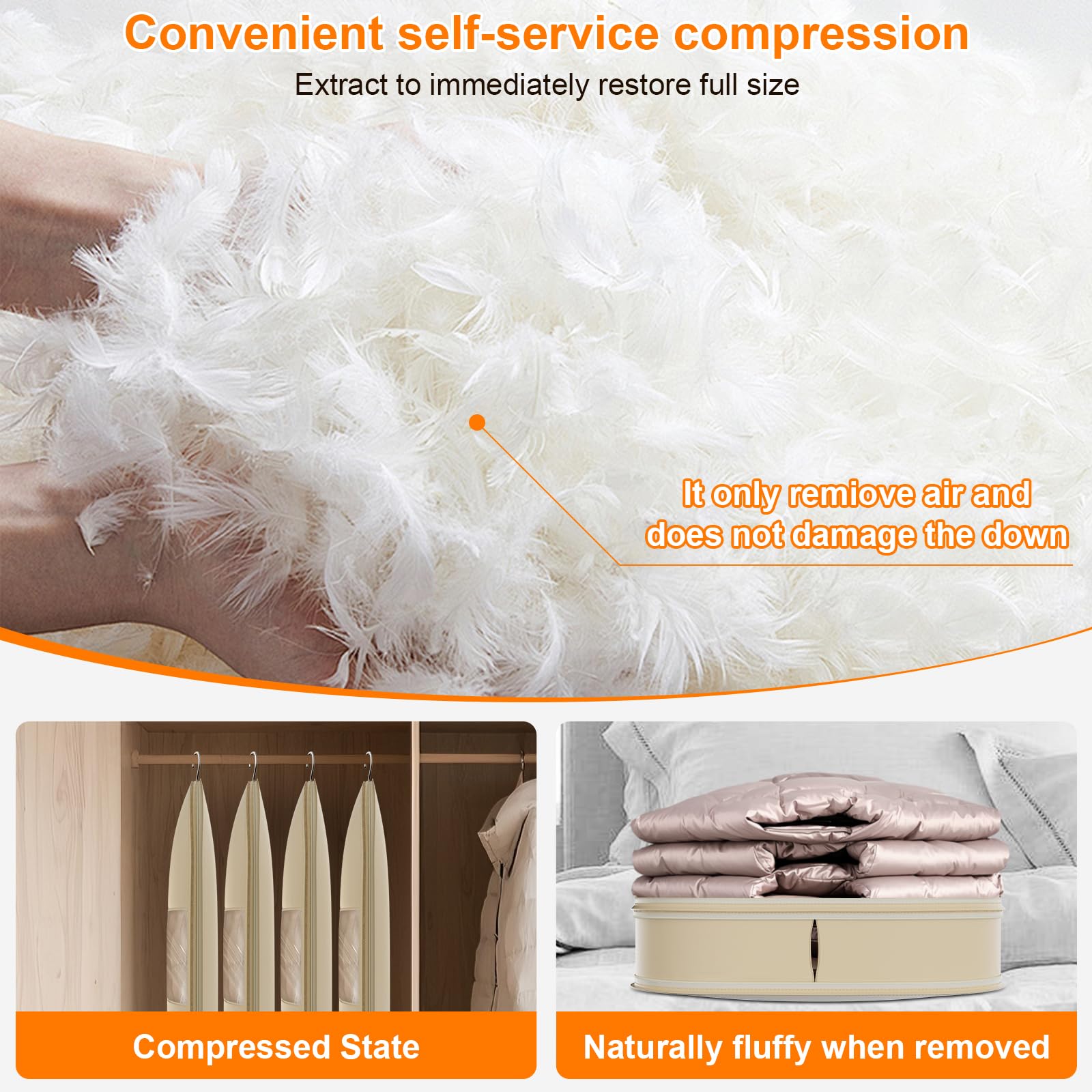 Space Saving Hanging Garment Bag with Self Compression Zipper, Thick Dustproof Garment Bags for Hanging Clothes, Space Saving Garment Bags with Compression Zip Technology (Beige, 44 * 23 * 6IN)