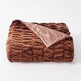 EVERGRACE Luxurious Soft Faux Rabbit Fur Throw Blanket, Cozy Fuzzy Plush Warm Throws for Couch Bed Sofa Chair Home Decor, Ruched Bubble Fluffy Blanket with Reversible Velvet, 60" x 80", Clay