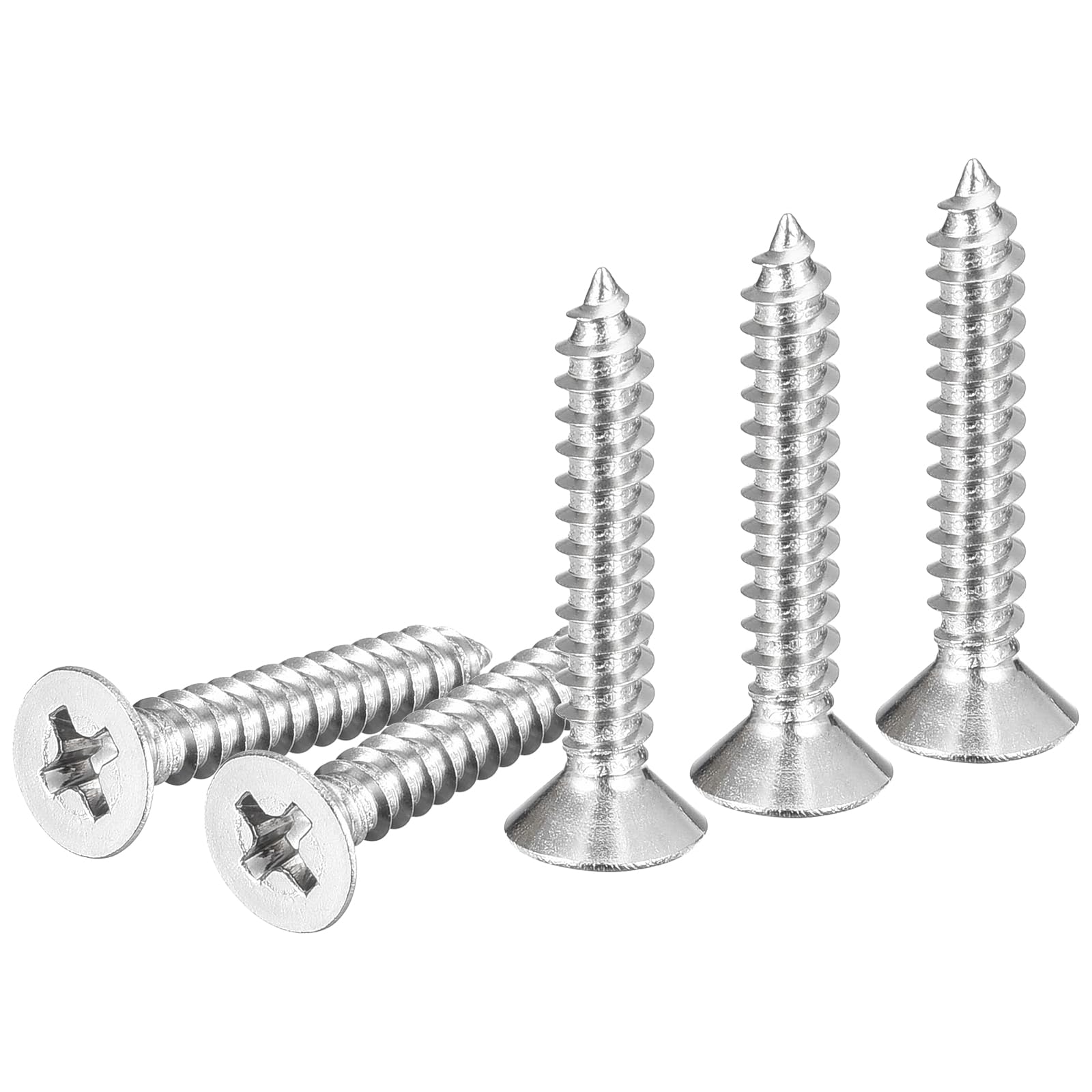 DTGN 100Pcs #6x7/8" Flat Head Wood Screws, 304 Stainless Steel Phillips Self Tapping Screws - Good for Woodworking, Furniture - Silver — image 1