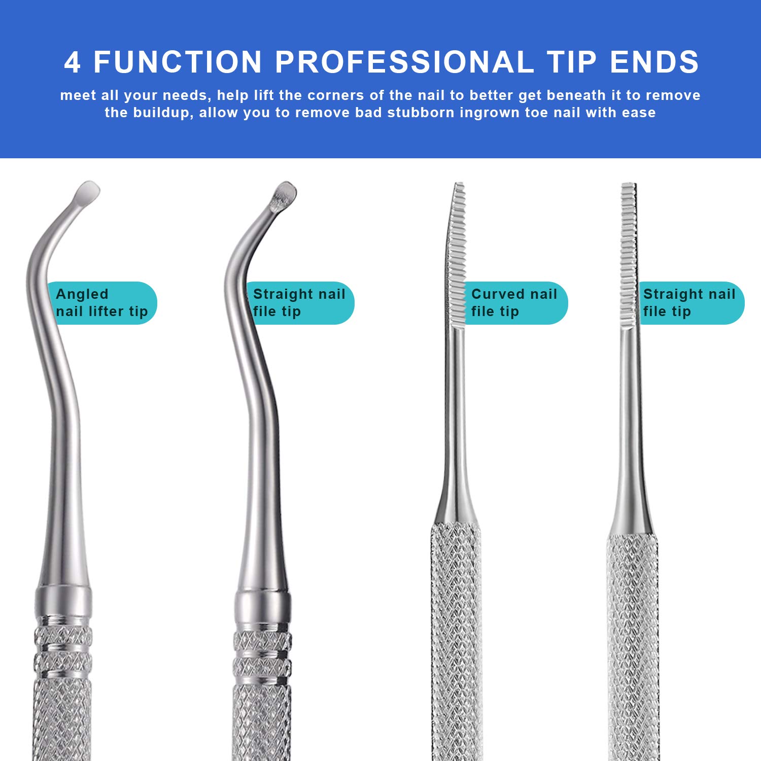 2PCS Ingrown Toenail File and Lifter with Storage Case,YINYIN100% Stainless Steel ingrown toenail tool,Double Sided Professional Grade Nail Cleaner Tool: Beauty
