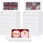 RomanticBaking 50 Pack DIY Assembly White 7 x 4 3/8 x 1½ inches Cookies Boxes with Window Bakery Packaging for Macaron Cakesi