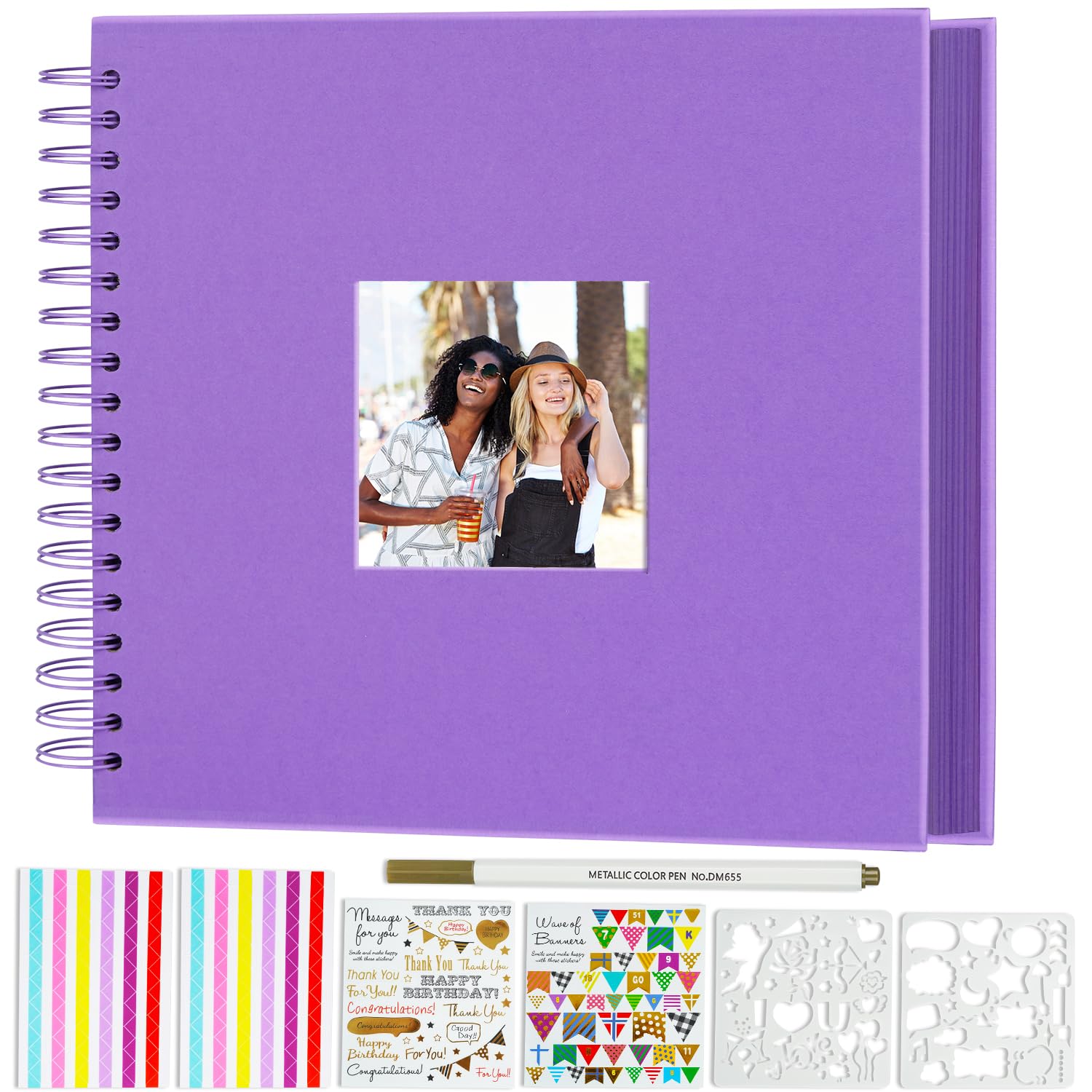 Miaikoe 31.5x31.5 cm DIY Scrapbook Album with Window Hardcover Kraft Blank Paper Scrap Book with 40 Sheets Photo Album for Guest Book, Family Wedding Anniversary (Purple)