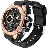 findtime Mens Watches Digital Waterproof Military Watch Tactics Large Dual Dial Display Army Sports Big Wristwatch for Men with Date Alarm LED Stopwatch Analog Red
