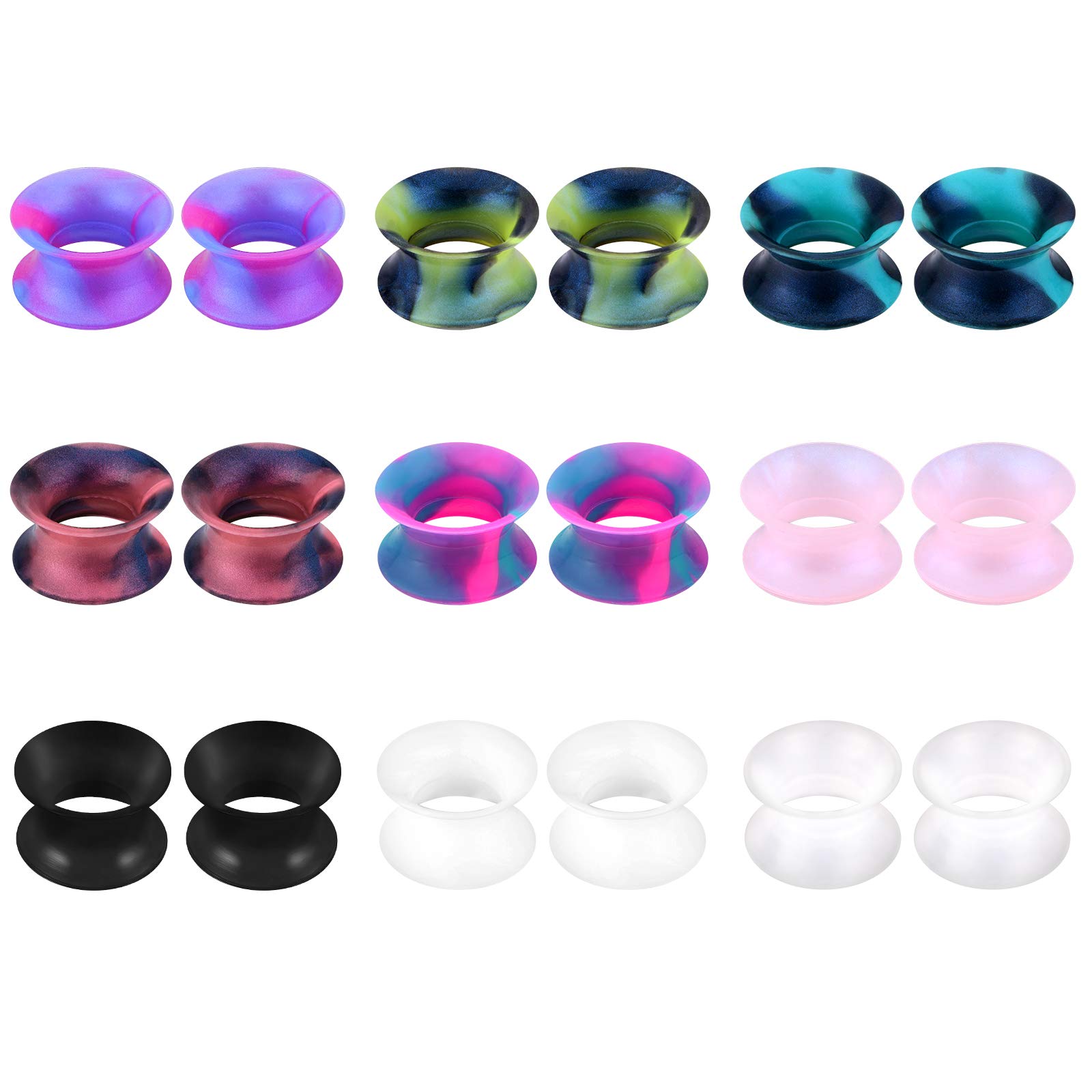 MODRSA 9 Paires Ear Tunnel Plugs Silicone Double Flared Flexible Tunnel Expander Stretching Ear Skin Flexible Flesh Mix Colors 6MM