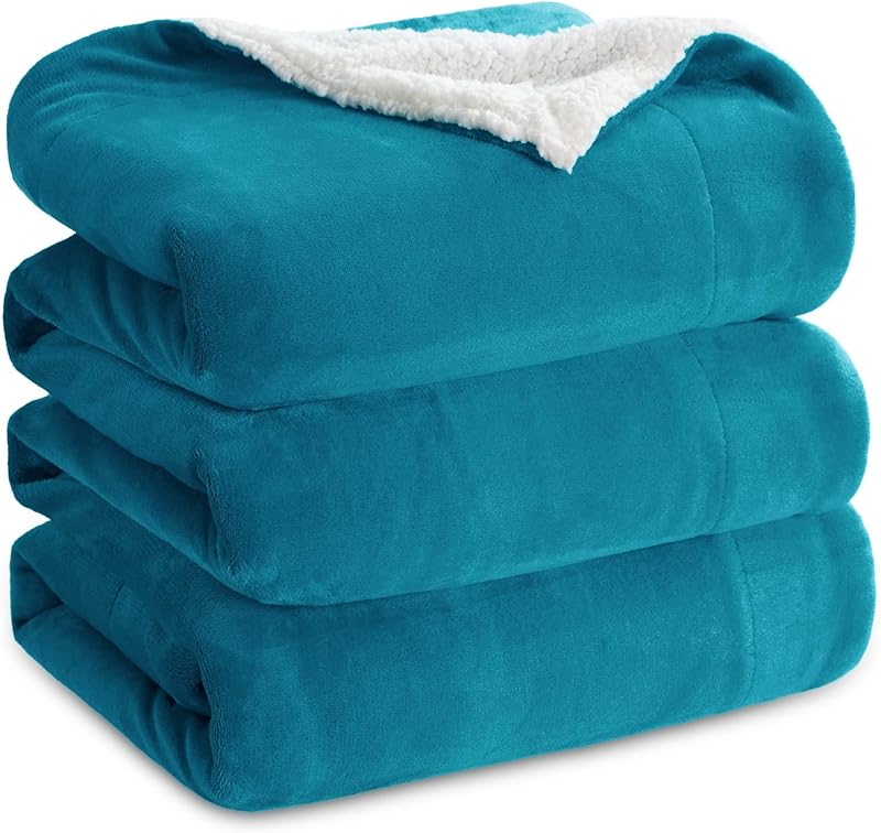 Bedsure Sherpa Fleece Throw Blanket Turquoise 220x240cm Queen Size