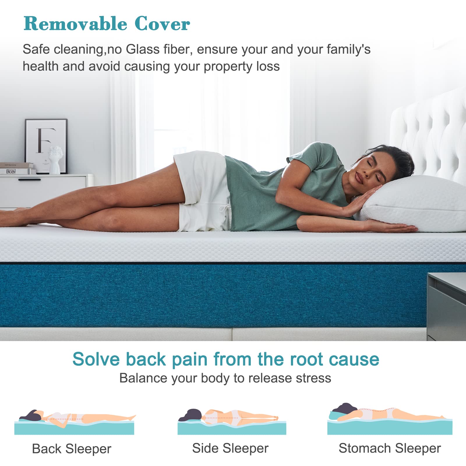 IYEE NATURE Queen Mattress, 8 inch Gel Memory Foam Bed Mattress in a Box, Medium Firm, Size 60 * 80 * 8 inch