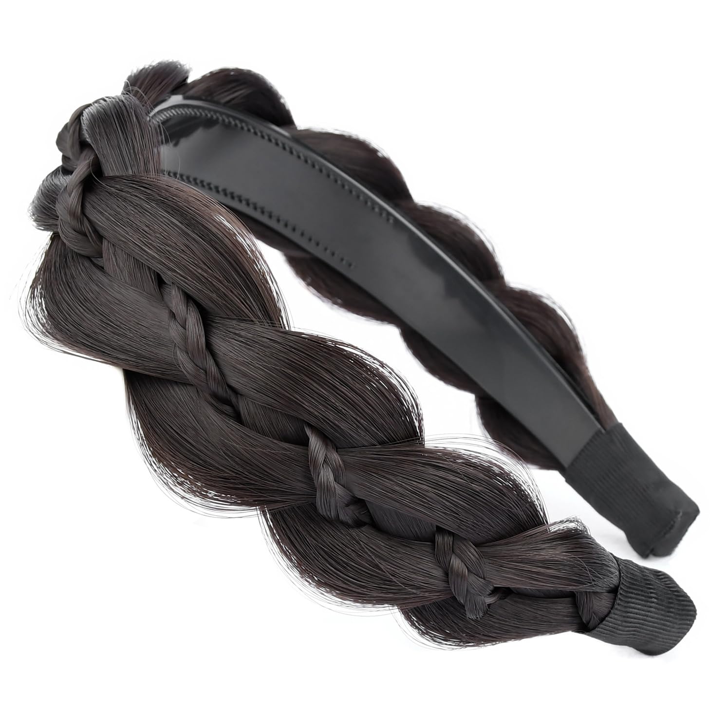 GLEDOLA Wide Braided Headband with Teeth Synthetic Hair Plaited Headband High Elasticity Braids Hair Band Hairpiece for Girls Women (Dark Chocolate, Wide) — image 1