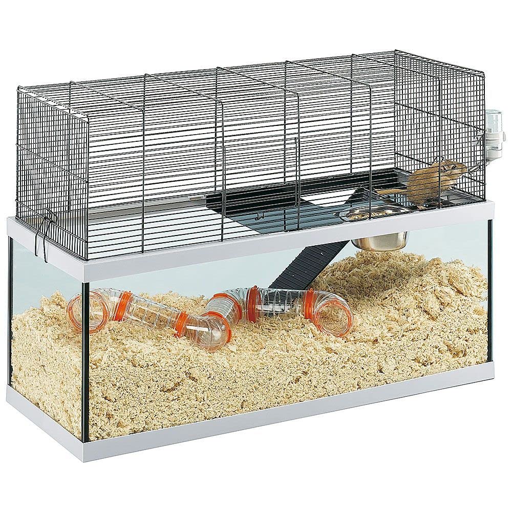 Ferplast Cage for Gerbils GABRY 80 Small Rodents, Structure On Two Floors, Included Accessories, Glass Tank and Mesh In Black Painted Metal, 79 x 30,5 x h 51,4 cm