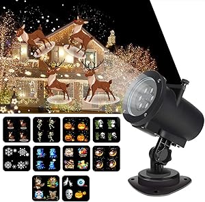 Syslux Christmas Projector Lights, 14 Slides Indoor Outdoor Holiday Lights Halloween Xmas Home Wedding Birthday Party Garden Decorations (Animated Projector)