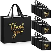 Kolldenn 16 Pcs Thank You Gift Bags Thank You Paper Bags with Handle Wrap Bags Bulk Totes for Birthdays Business Wedding Baby Shower Party Favors(11.81 x 9.84 x 3.94 Inches,Black)