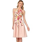 Adrianna Papell Womens Floral Border Short Dress