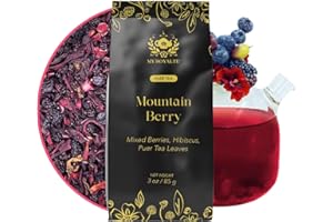MyRoyalte Mountain Berry Puerh Tea Organic - Hibiscus Loose Leaf Tea With Blueberries, Grapes, Mulberries - Pu'er Tea Gift Idea for Tea Lovers - 3 oz