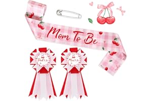 CAISEHABU Cherry Baby Shower Decorations Mom to Be Sash Dad To Be Corsage Set, Cherry On Top Baby Shower Mommy to Be Sash for Expecting Parents Gift