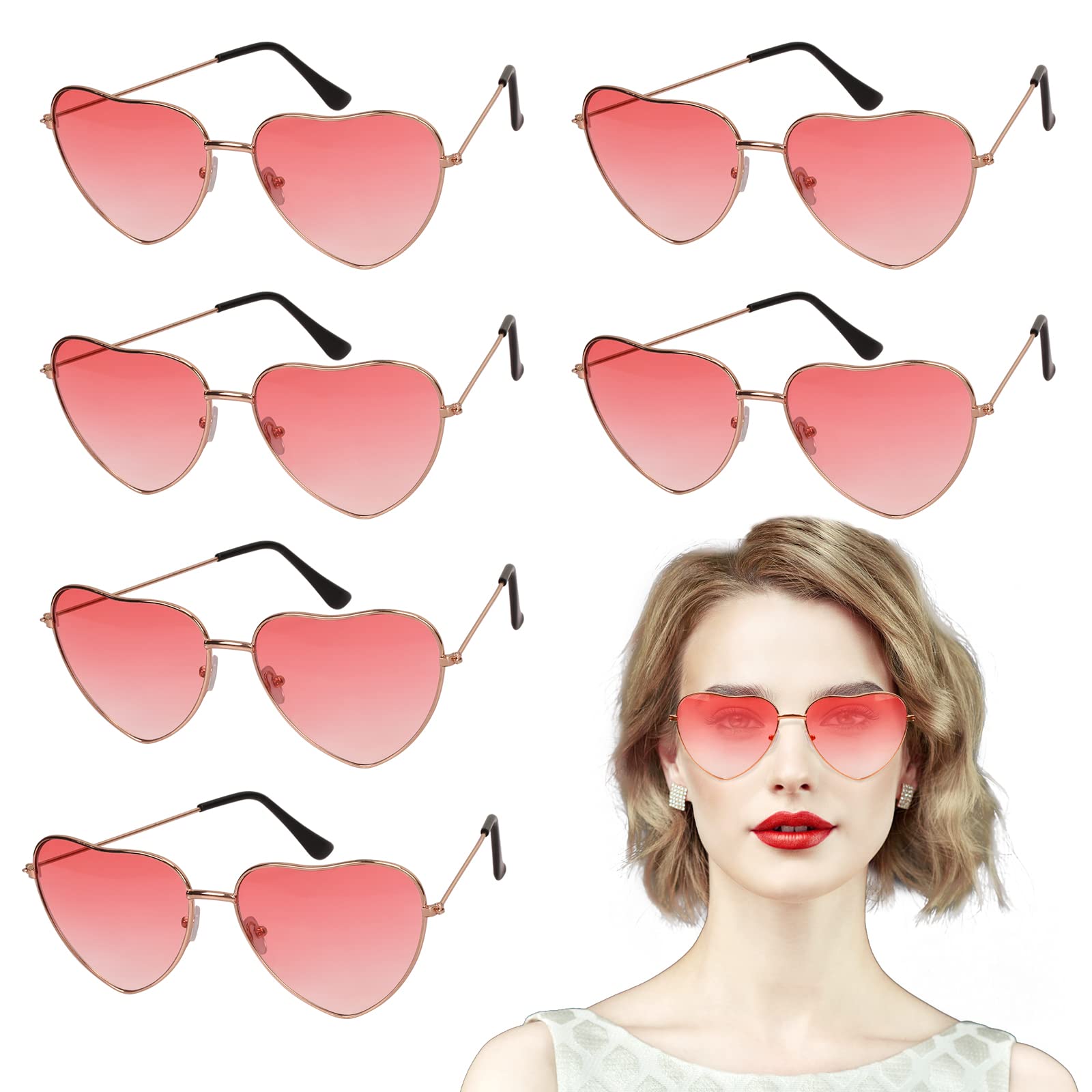 YOLOUP 6 Pack Hippie Specs Glasses Heart Shaped Sunglasses 60s 70s Glasses Festival Accessories for Women Hippy Fancy Dress Accessory