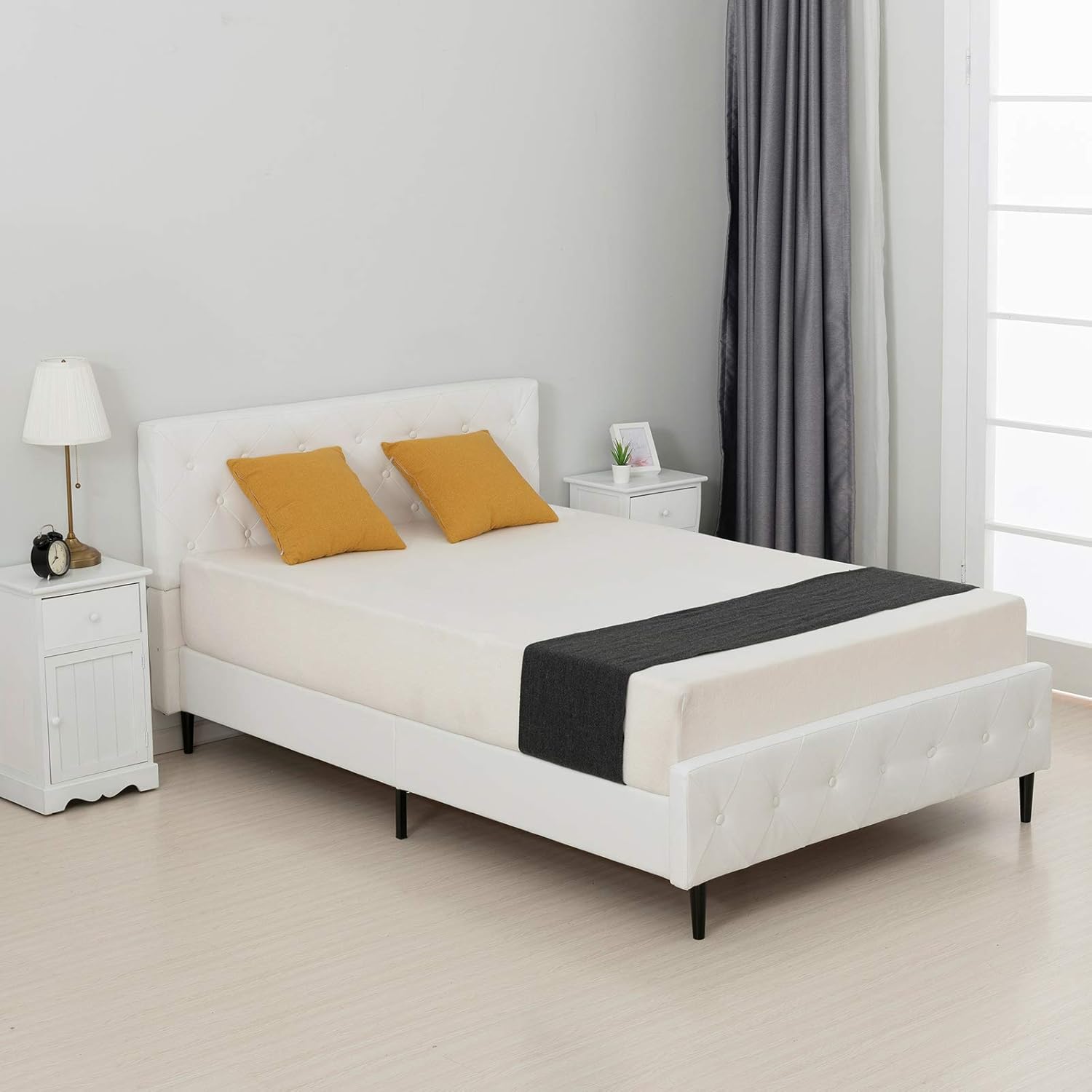 mecor Small Double Bed Frame With Faux Leather Bed Frame in White No