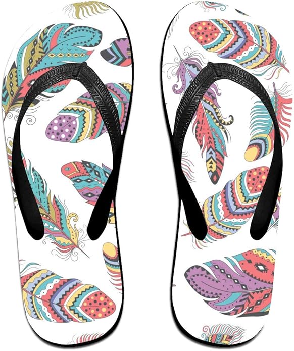 Amazon.com | Womens Thong Slippers Chic Feathers Boho Ladies Rubber Cozy Flip Flops Flat Sandal 