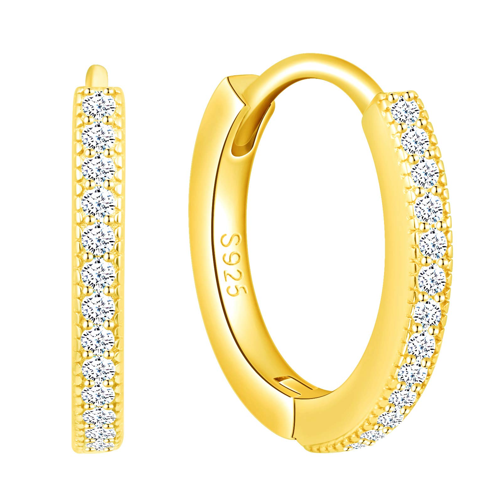 MicLee Woman's girl's Earrings studs, 925 Sterling silver Hoops earrings, mini simple diamond earrings buckle, Inlaid zircon, gold