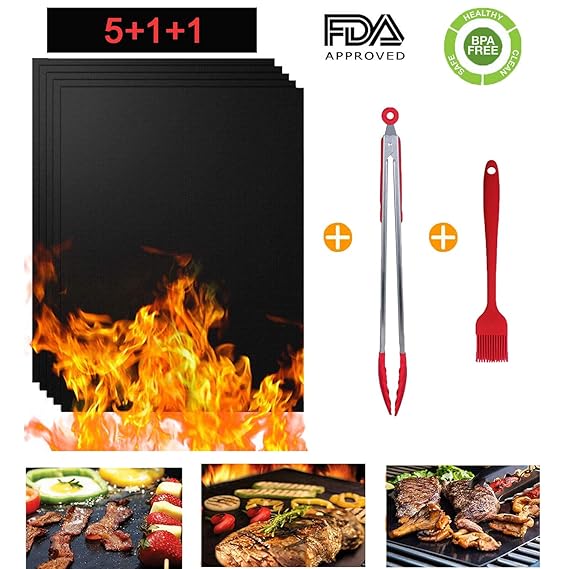 Grillmatte, 5 Stuck BBQ Matten Antihaft Grill-und Backmatte Wiederverwendbar PFOA-Frei, Perfekt für Gasgrill, Holzkohlegrill 