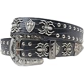 Black Western Cowboy Belt for Men Women Y2k Studded Belt Punk Emo | Removable alloy belt buckle. Metal Small Skull/Spiders/Scorpions/Cross/Cow. Durable Studded Y2k Design. Wonderful present.