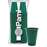 PAMI Colorful 7oz Plastic Party Cups [Pack of 100] - Disposable Drinking Glasses Bulk- BPA-Free Colored Cups For Iced Tea, Jello, Punch, Cocktails, Shots & Cold Drinks- Throw-Away Green Plastic Cups