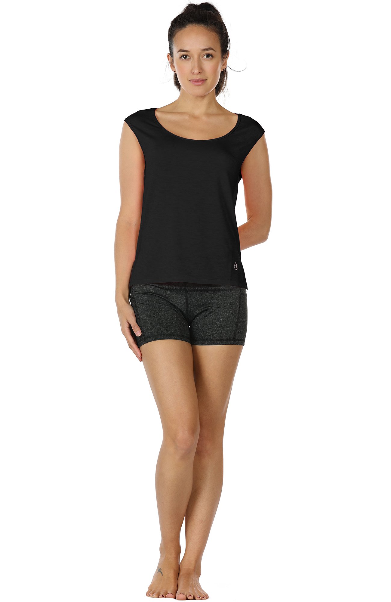 icyzone Yoga Tops Activewear Sleeveless Workout Running Shirts Flowy Tank Tops for Women (L, Black/White)