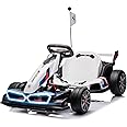 JoyWheels 24V Licensed BMW Electric Go Kart, 7.5 MPH Drift Kart with 200W Motor, Outdoor Driftable Kids Race Pedal Go Karting Car w/Adjustable Seat, Lights, for 6 Years Old, White