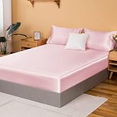 NSGZ Satin Fitted Sheet Only Queen, Silky Bottom Sheets, Pink | Gentle On Hair And Skin, Deep Pocket Fits Up To 15 Inches, Elastic Straps For Snug Fit, Machine Washable, Wrinkle-Resistant