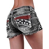 Flamingals Jean Shorts for Women Ripped Denim Mid Waist Distressed Raw Hem Skinny Stretchy Shorts