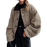 Cicy Bell Womens Oversized Fuzzy Fleece Jacket Button Down Patchwork Collar Sherpa Coats Fall Outerwear with Pockets
