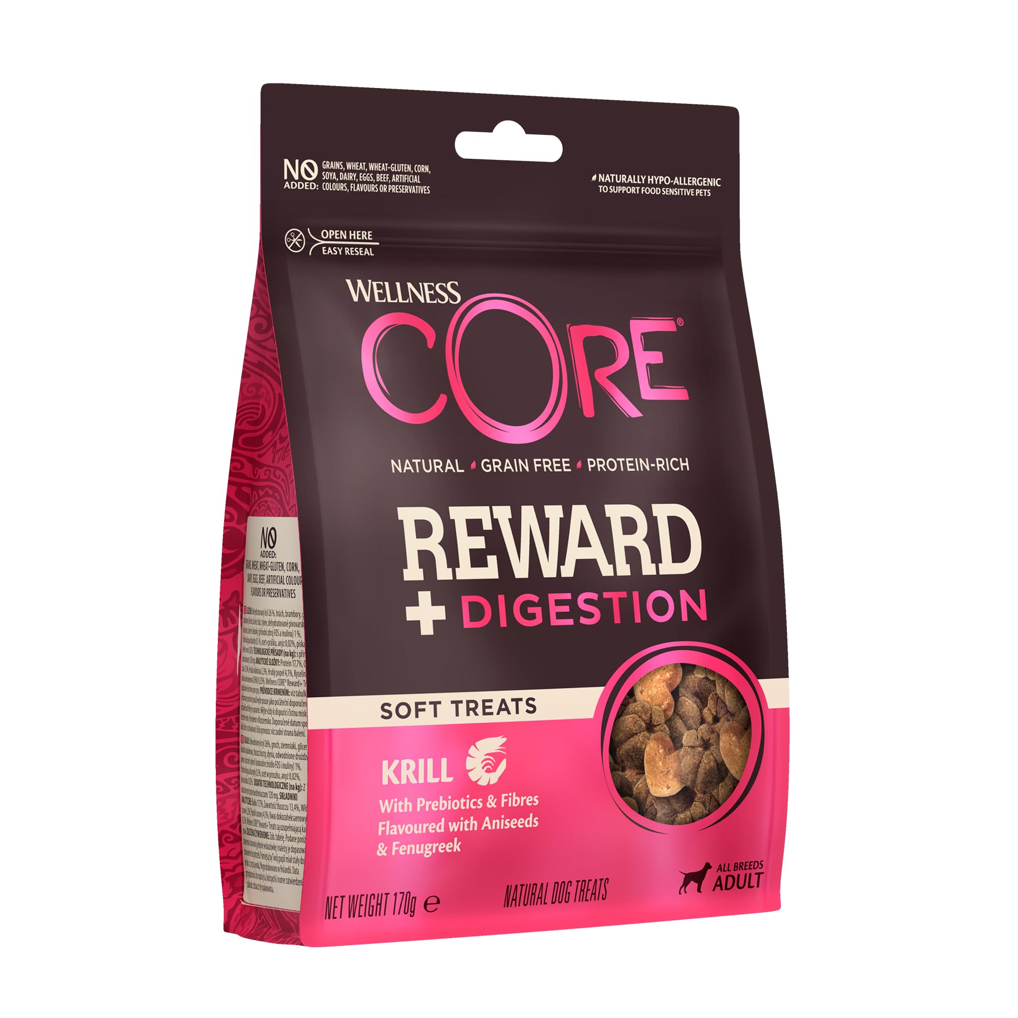 Wellness CORE Reward+ Krill, Friandises Moelleuses pour Chien, Soutient Une Bonne Digestion, 100% Naturelles, Riche en Protéines, 170g